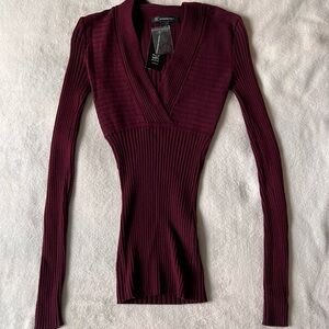 NWT! INK Burgundy Ribbed Knit Sweater